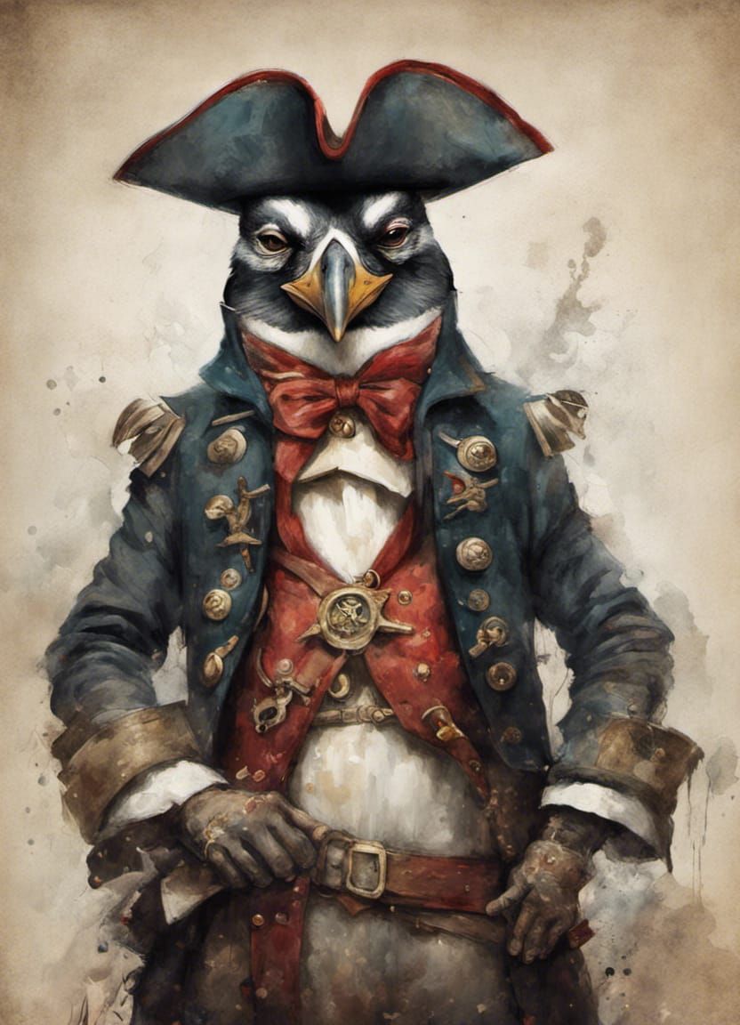 Penguin Pirate Captain in Gritty Concept Art Style