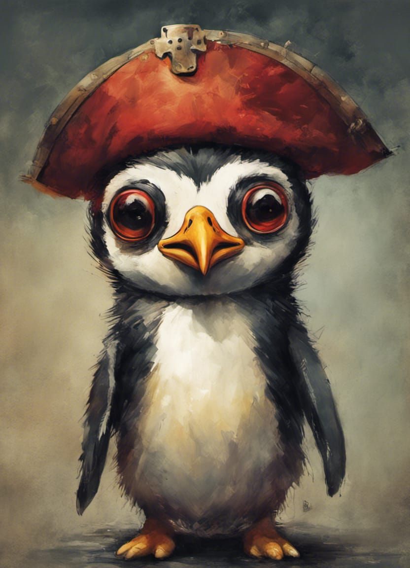 Penguin Pirate Captain Illustration in Vibrant Colors