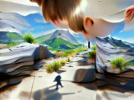 Boy on Mountain Walk in 3D Unreal Engine Style