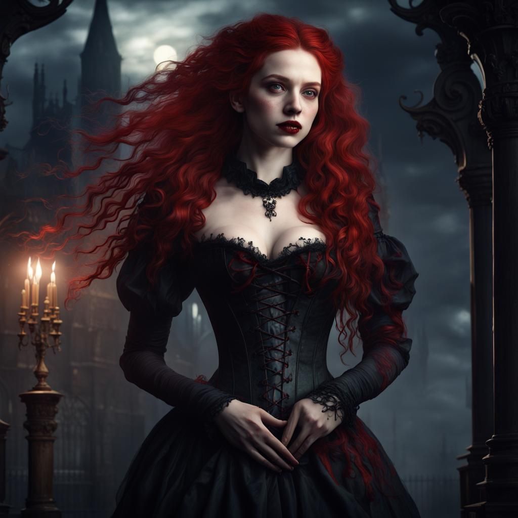 Victorian Gothic Vampire Woman in Detailed Matte Painting