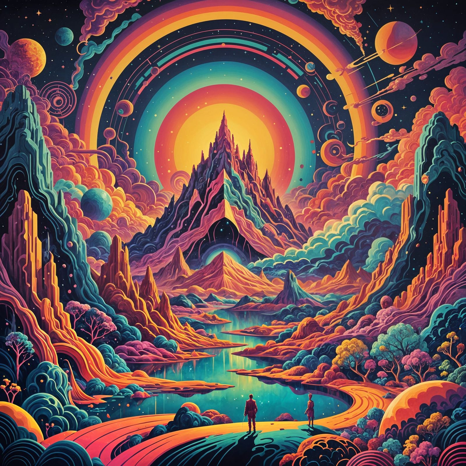 Psychedelic Album Cover with Mythical Creatures