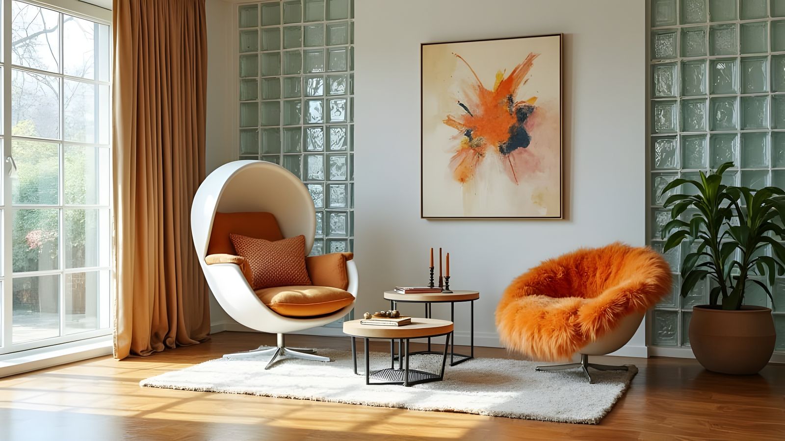 1960s Moderne Living Room with Abstract Art