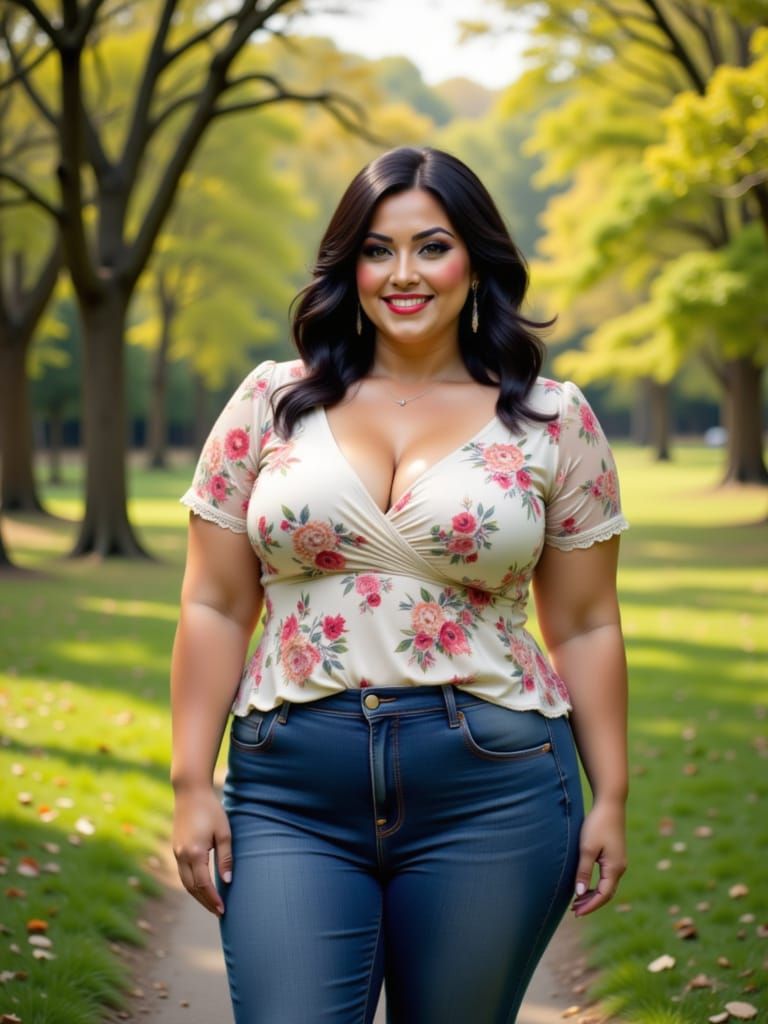 Curvy Woman in Spring Picnic Setting