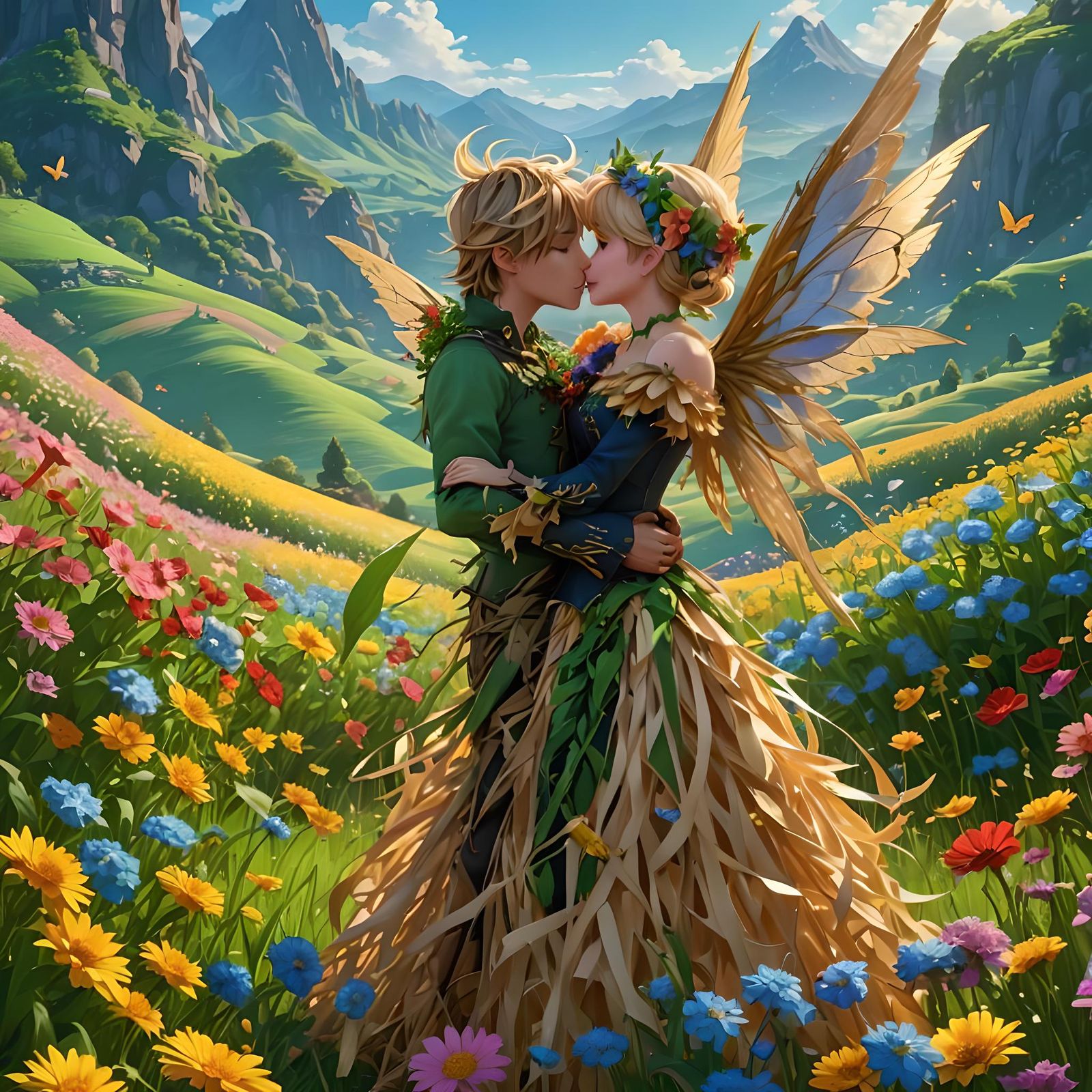 Scarecrow Kisses Tinkerbell in Anime Art Style