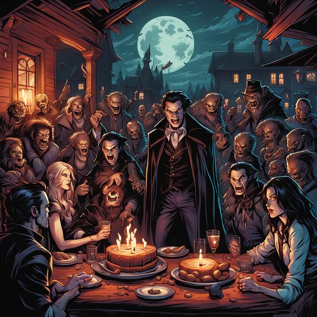 Vampires, Werewolves, and Witches at a Party