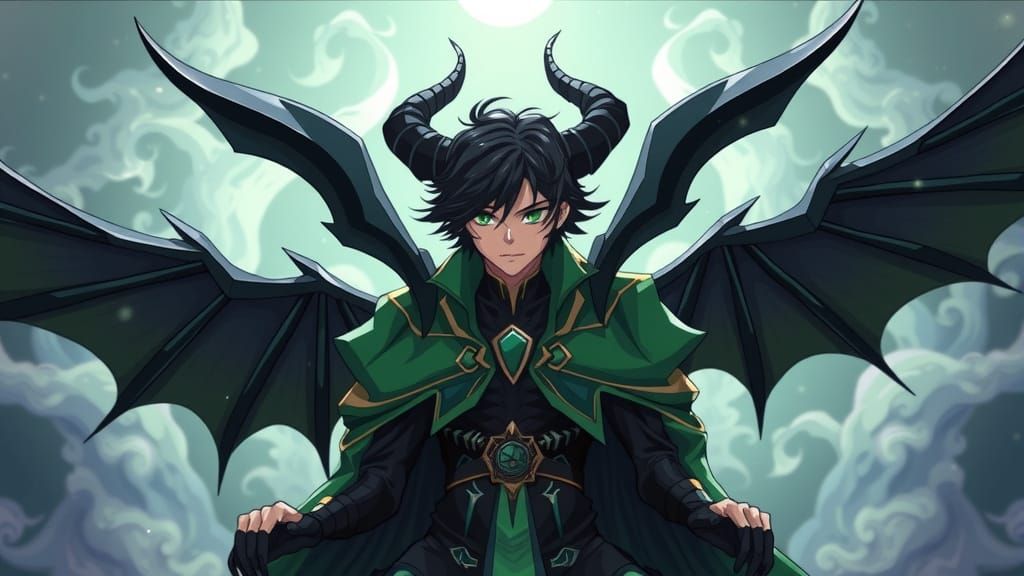 Lucifer Victorious on Throne in Cel-Shaded Anime Style