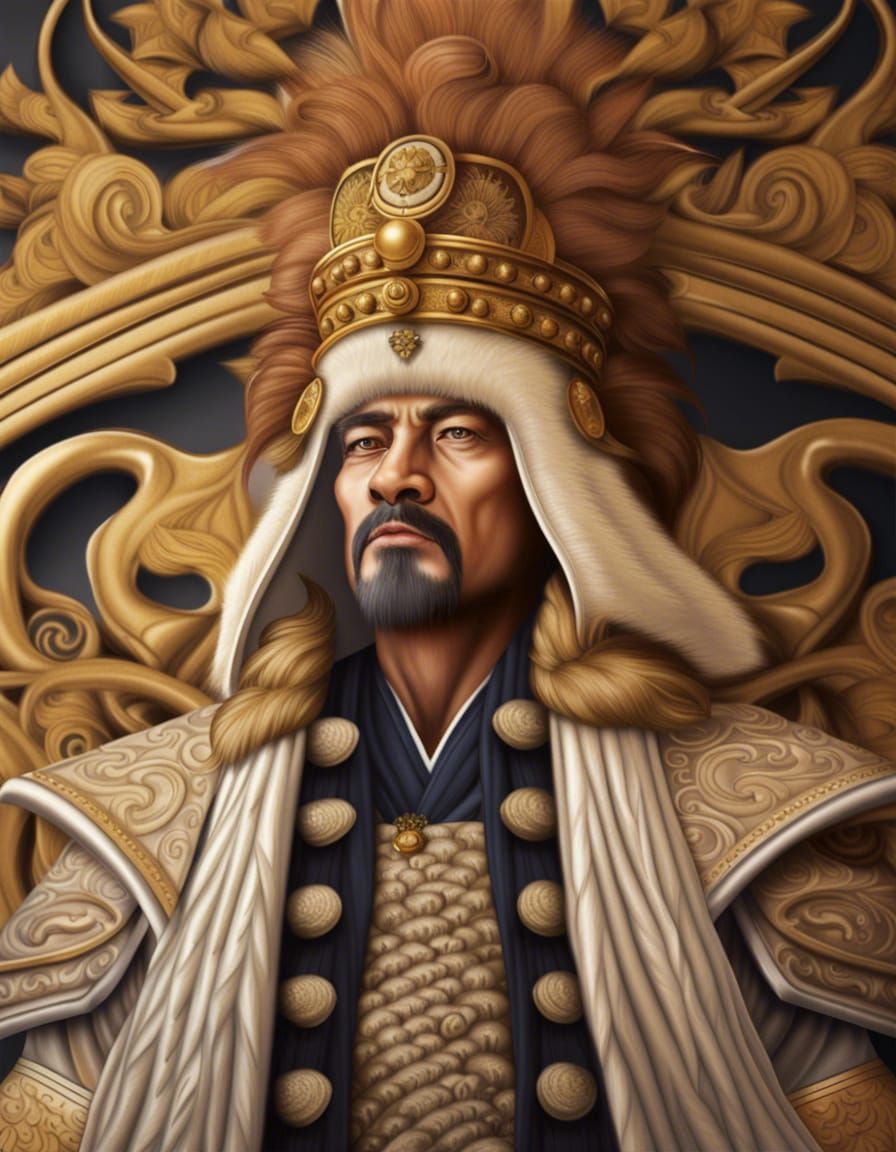 Photorealistic Portrait of an Emperor with Lion Headboard