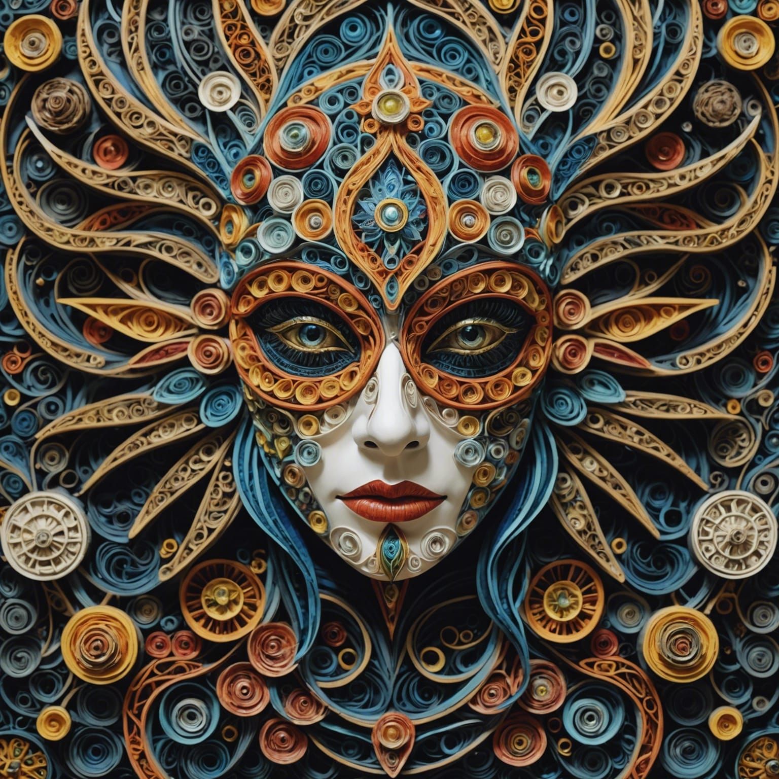 Intricate Quilling Mask in Solarpunk Style