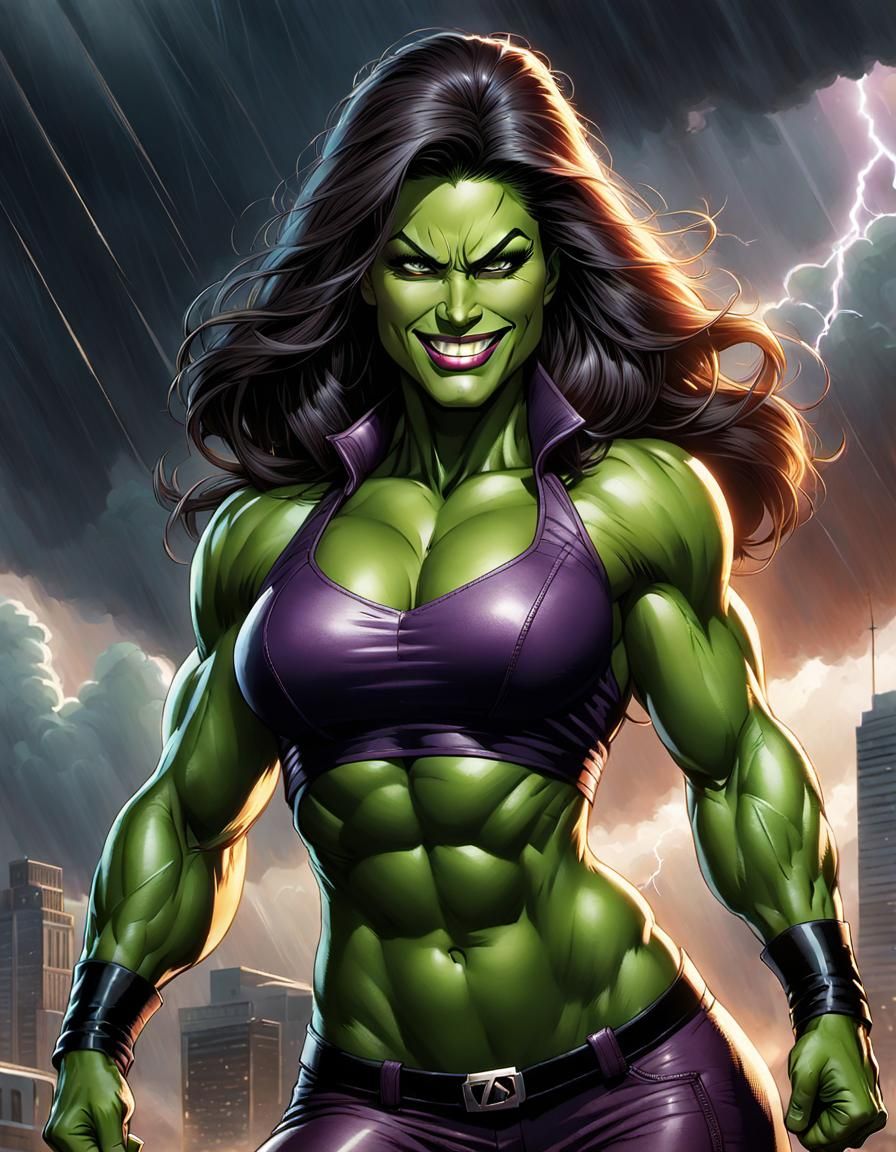 Sensual She Hulk in Storm, Fantasy Art Style