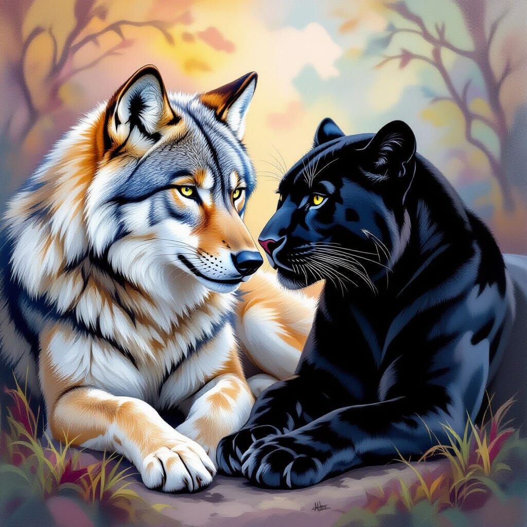 Airbrush Art: Wolf and Panther Friendship