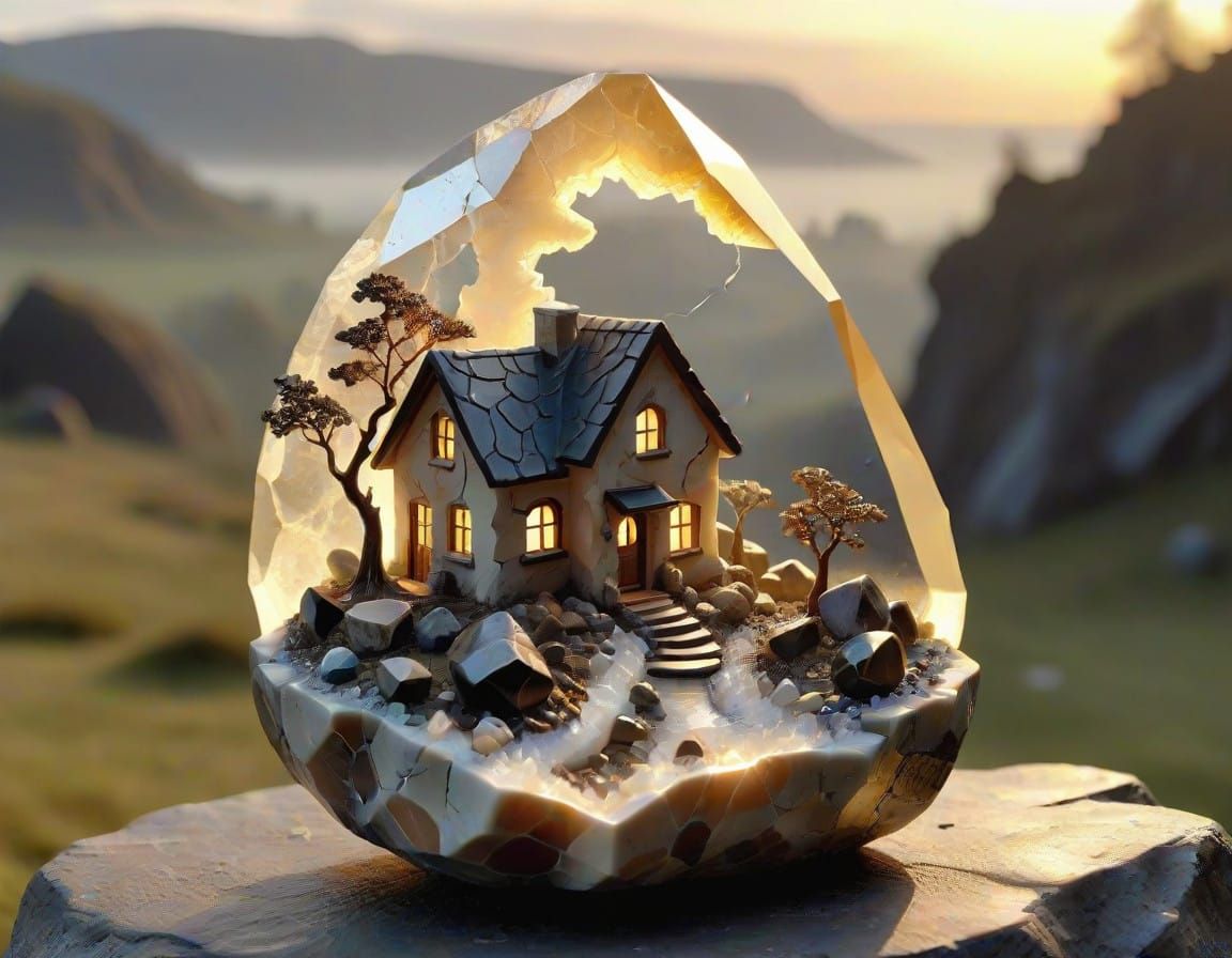 Existential Themes Semi-Abstract Petrified Tiny Cottage