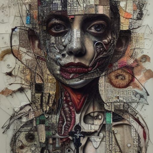 Intricate Anatomical Cross-Section as Mixed Media Art