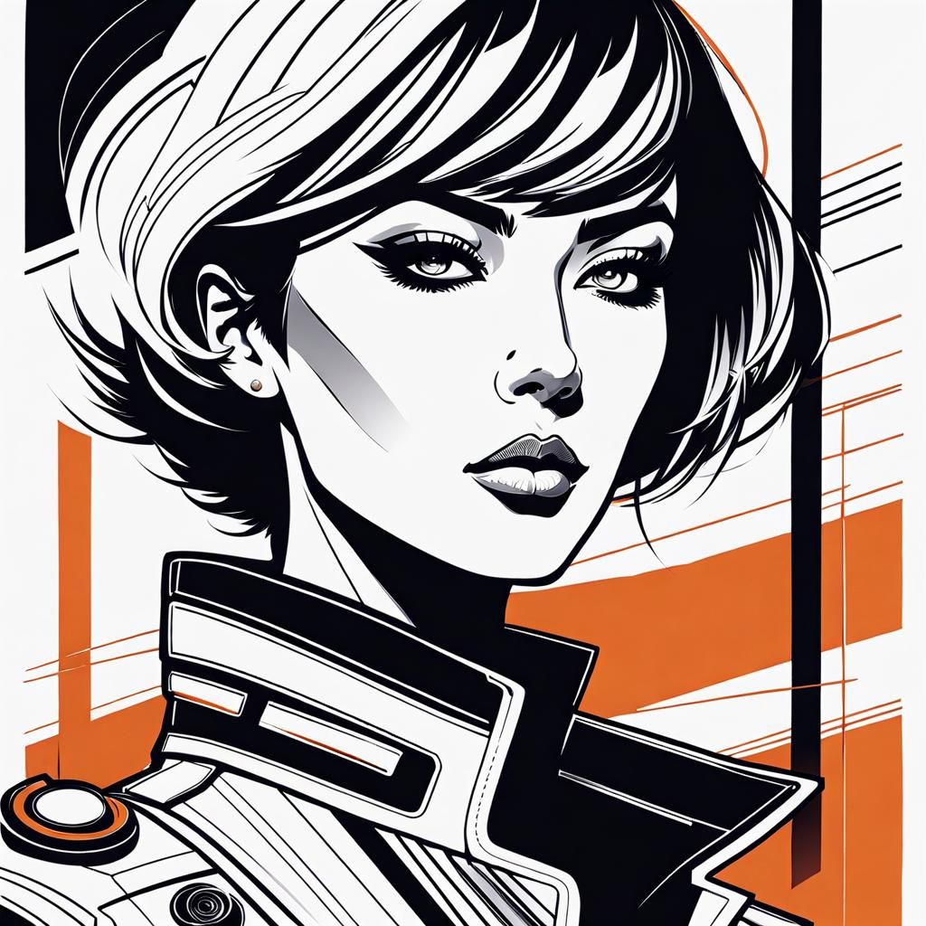 Retro Sci-Fi Singer Portrait in Line Art
