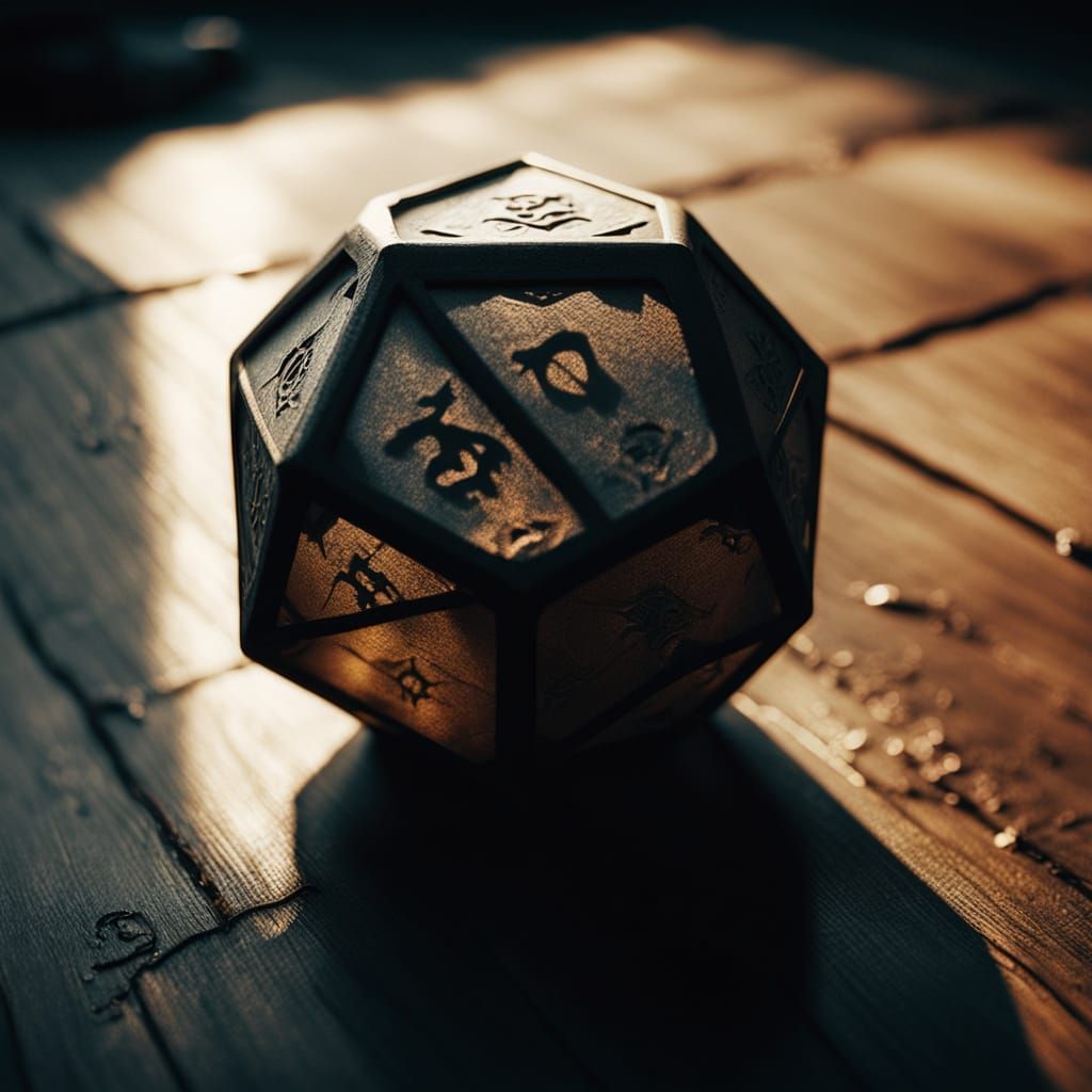 Moody Dungeons and Dragons Still Life with D20 and Lantern