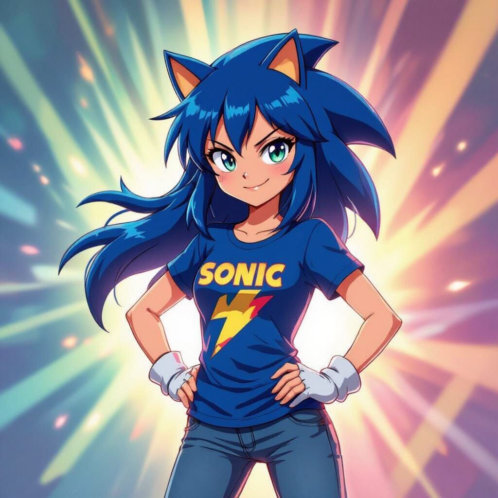 Nagatoro in Sonic Shirt with Blue Eyes and Ears