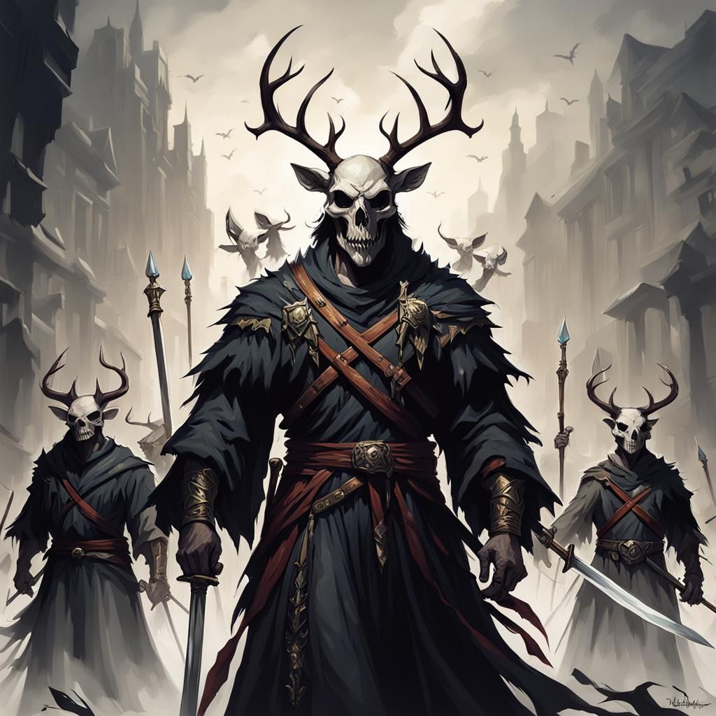 Deer Skull Demon Army in Sinister Dark Fantasy Style