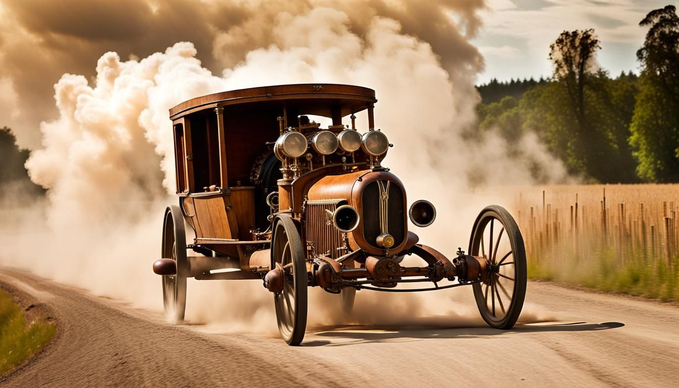 1930s Steampunk Vehicle Speeds Down Rural Road