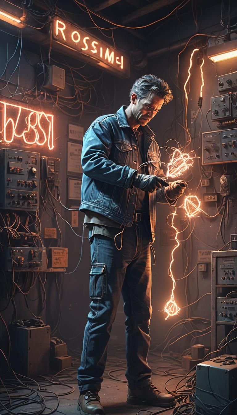 Industrial Electrician Concept Art in Moody Lighting