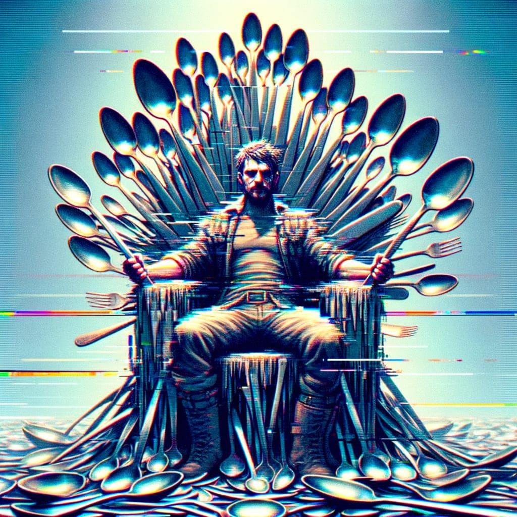 Glitched Portrait of the Spoon Lord on Spoon Throne