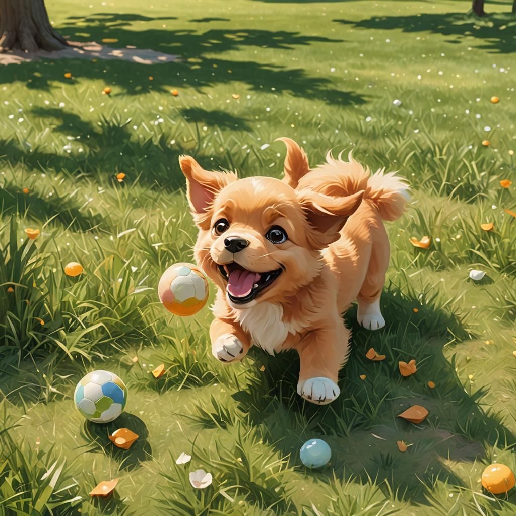 Smiling Caramel Puppy in Sunny Park: 2D Animation