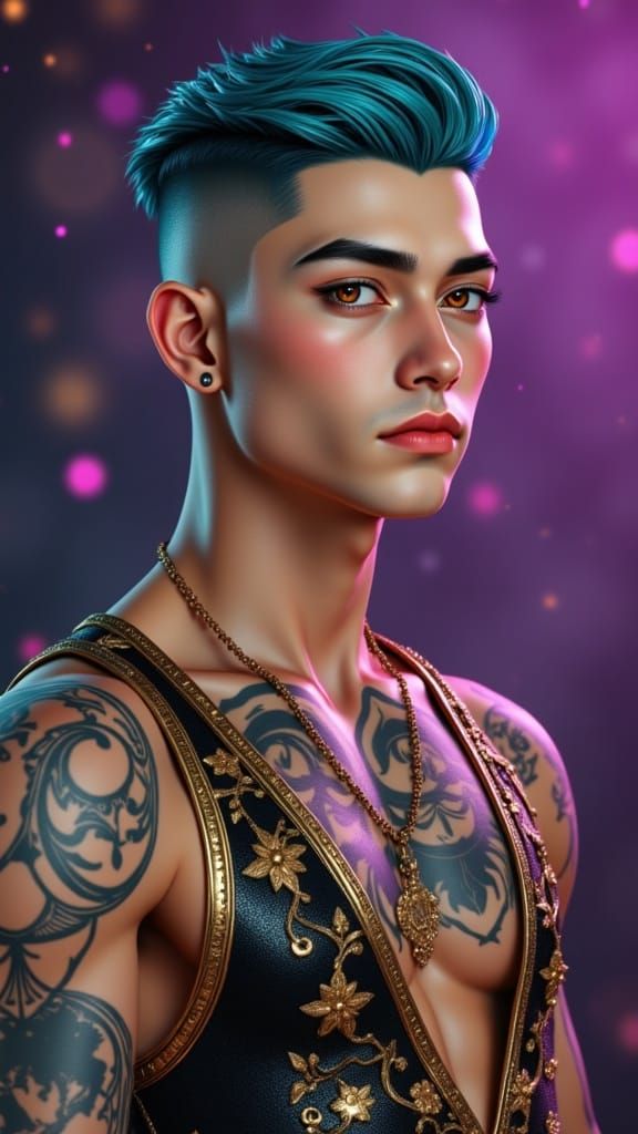 A Dapper Young Nonbinary Man in Golden Attire