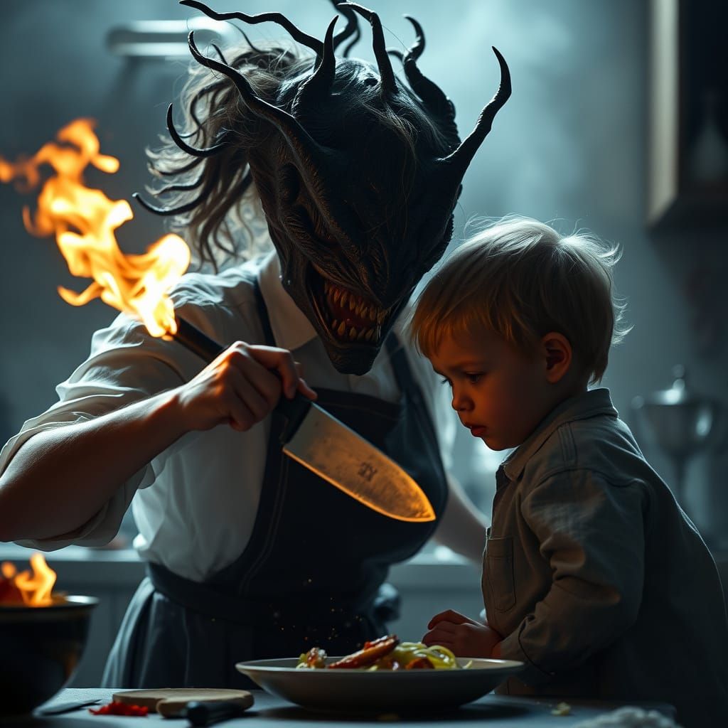 Woman Confronts Reaper in Hyperrealistic 8K Detail