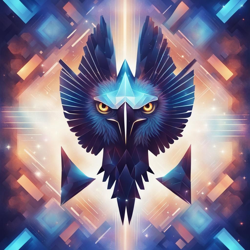 Eagle Spaceship with Psychedelic Lights in Abstract Style