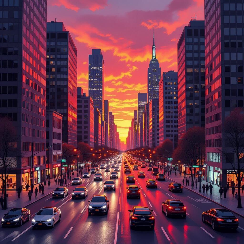 Surrealist Cityscape at Sunset