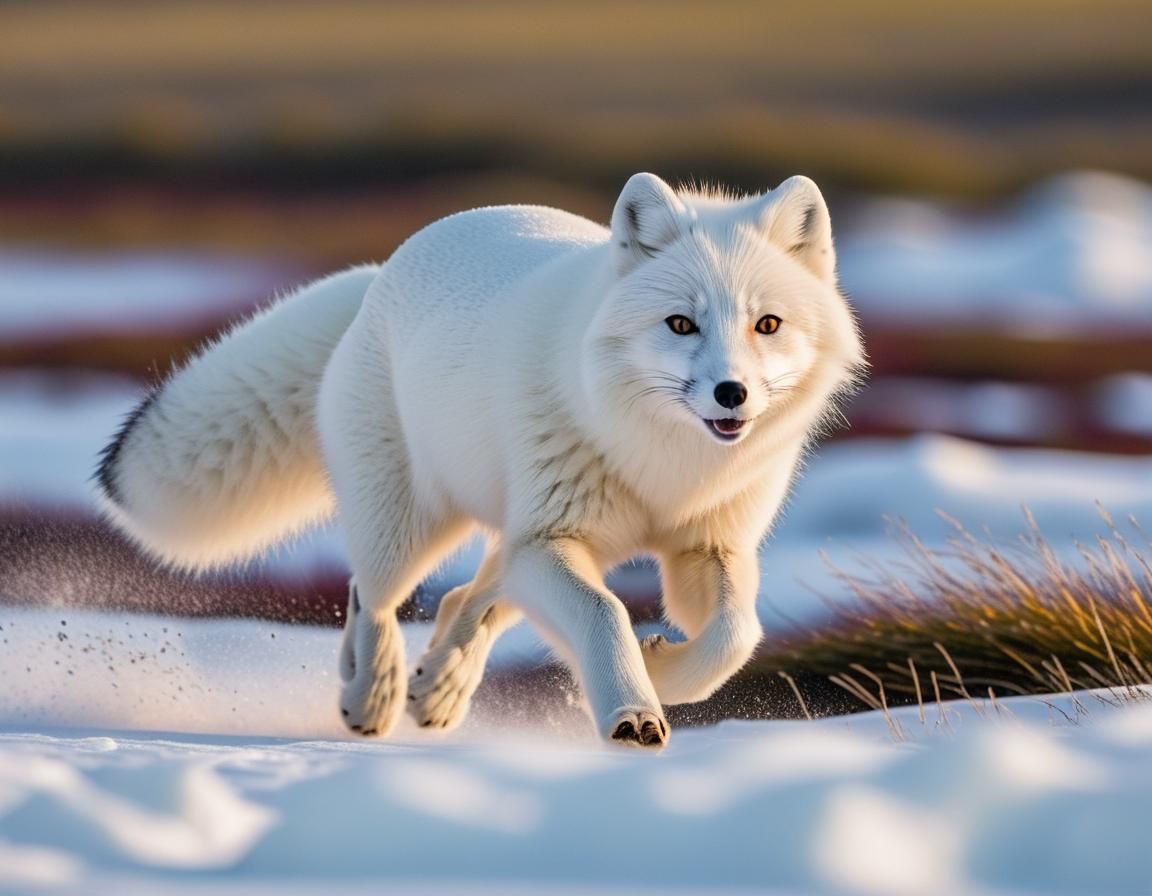 Arctic Fox Running from Polar Bear on Tundra