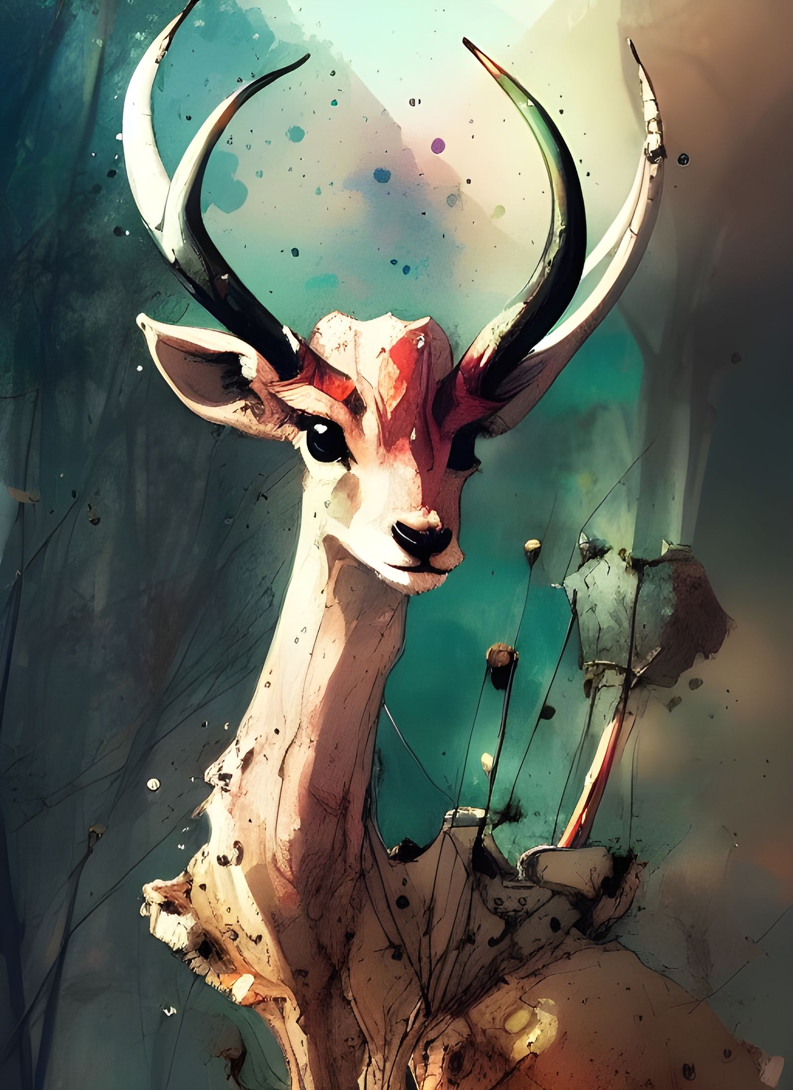 Detailed Antelope Portrait in Watercolor Style