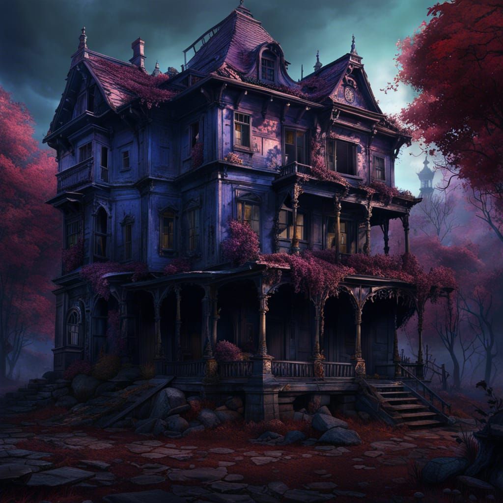 Haunted Decaying Mansion with Indigo Spirits