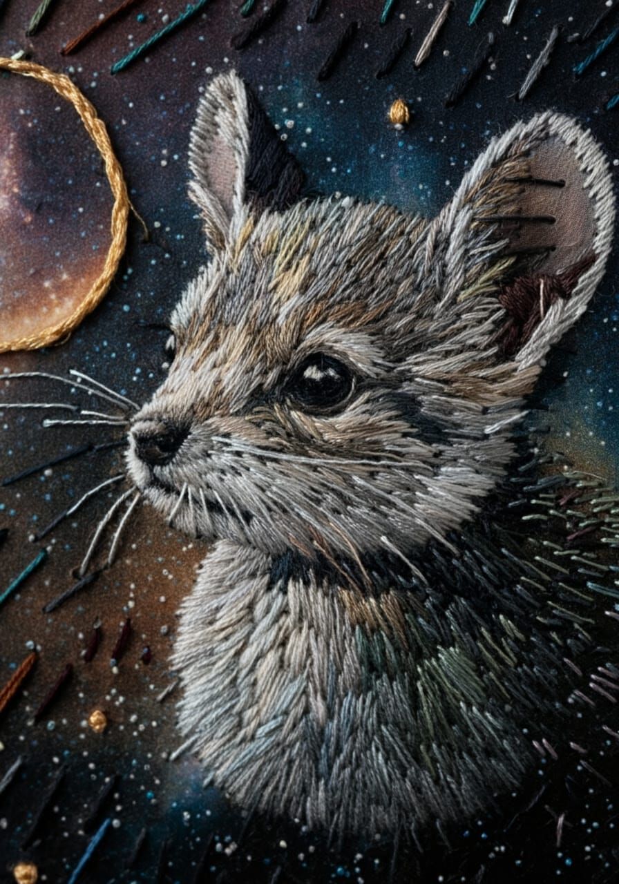 Mooncalf - Embroidery on Lasercut Wood