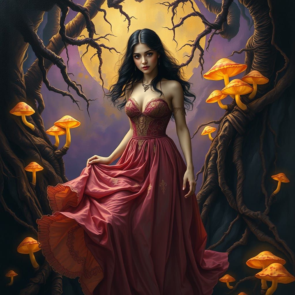 Ethereal Woman Emerges from Dark Baroque Fantasy