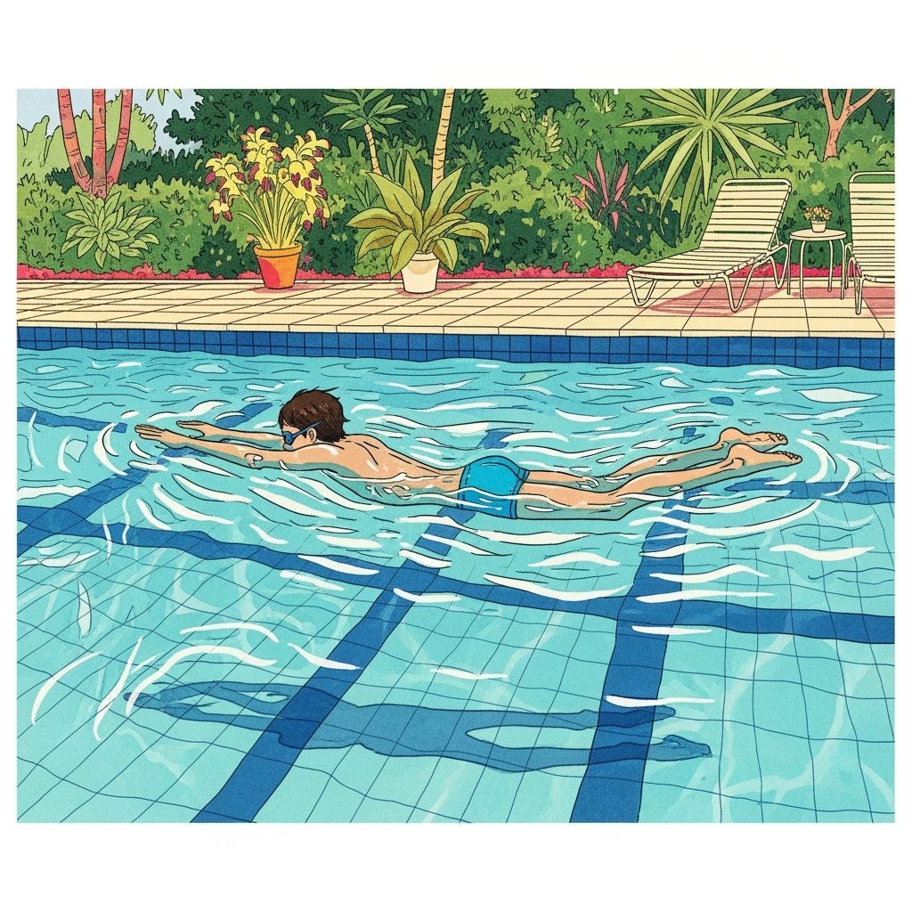 Boy Swimming in Pool, Pop Art Illustration