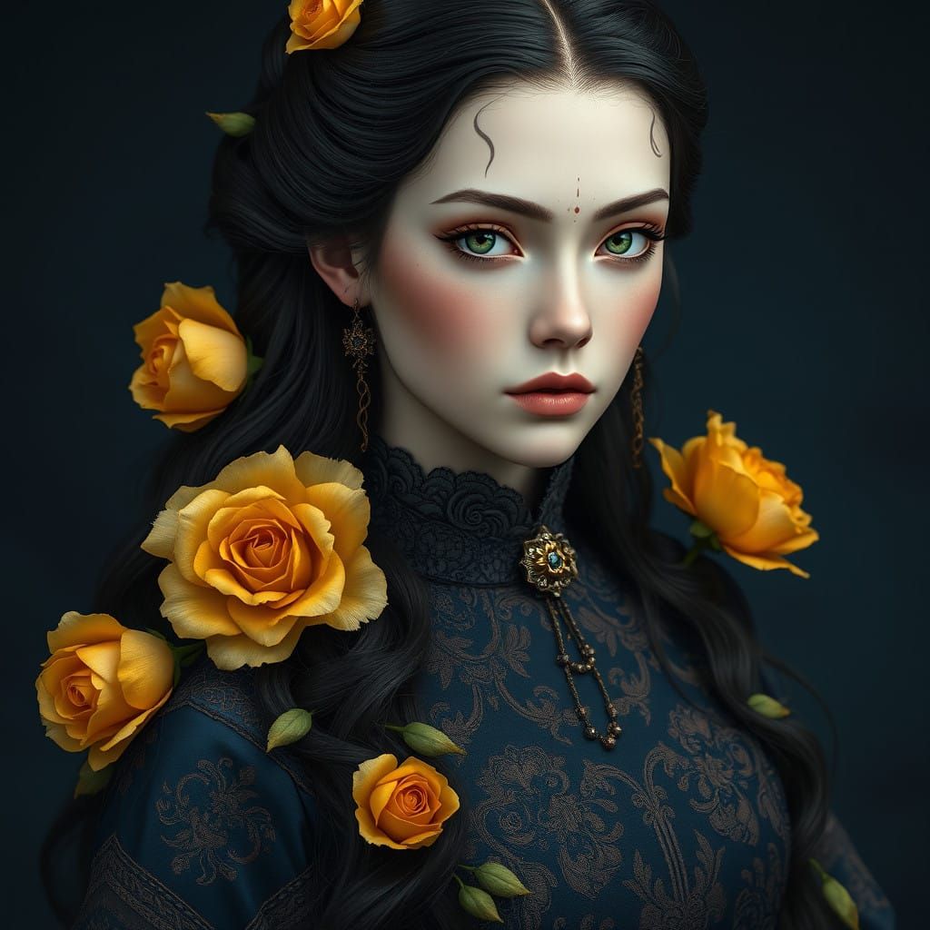 Surreal Portrait of a Mysterious Woman in Rich Jewel Tones a...