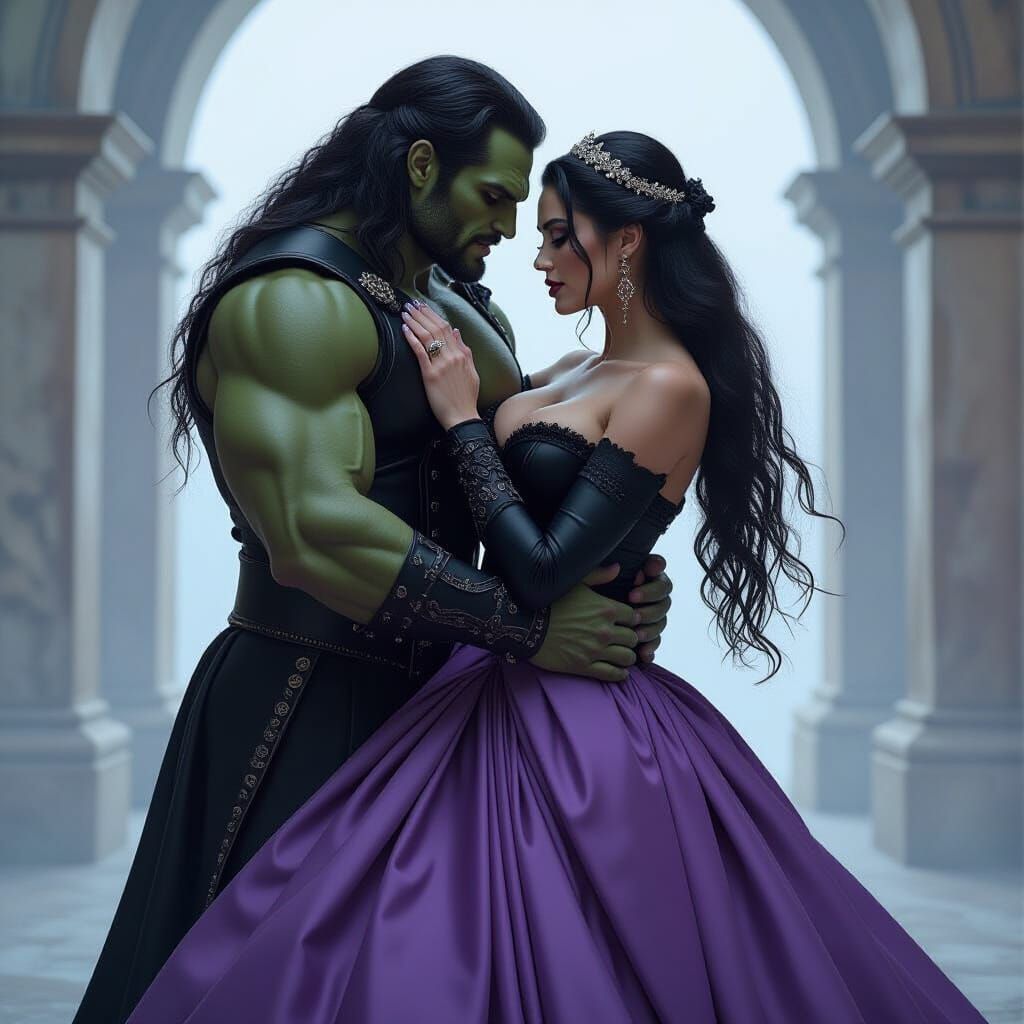 Queen Emilia's Voluptuous Embrace: Cinematic Film Still