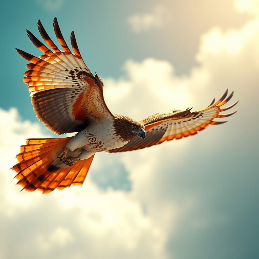 Hawk Soaring in Vibrant Sky: Hyperdetailed Concept Art