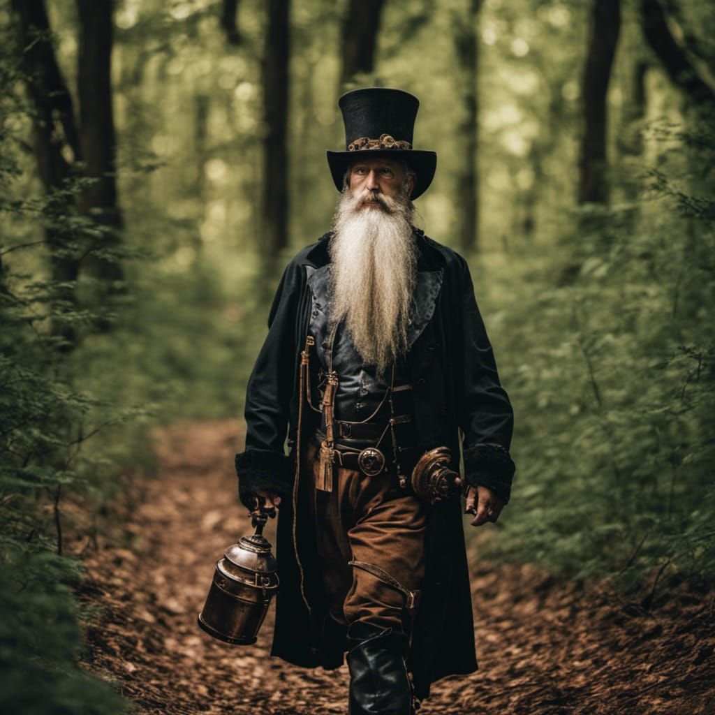 Steampunk Mage Walking in a Forest