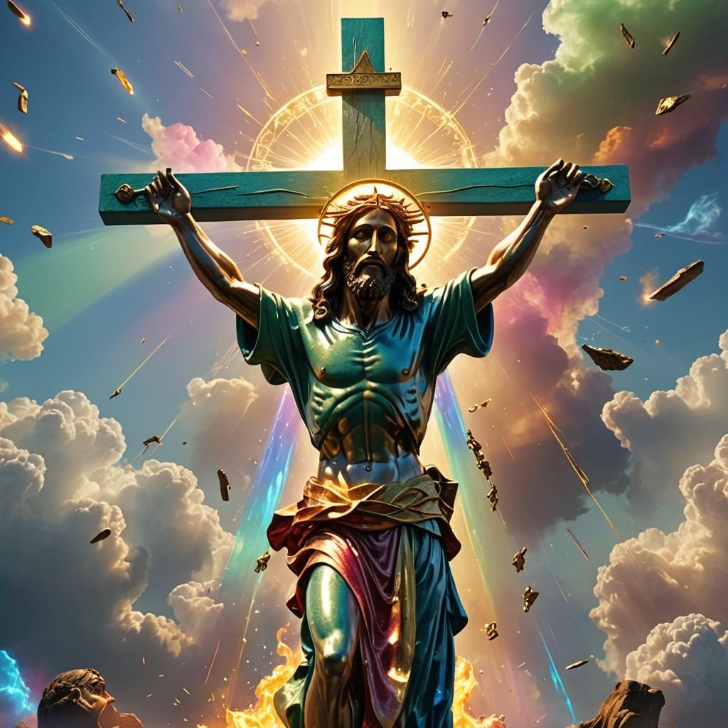 Crucifixion of Christ in Animated 3D with Metallic Colors