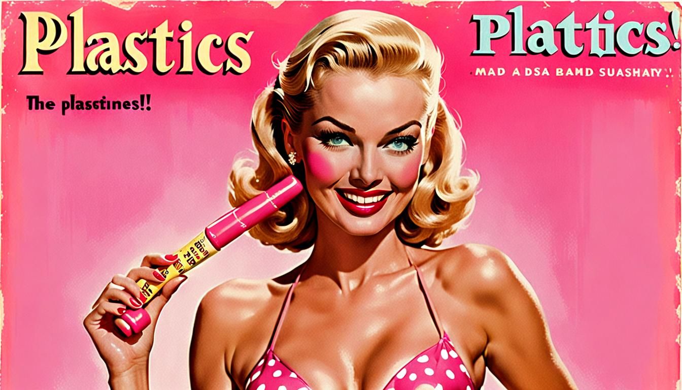 Blonde in Bikini with Pink Sausage, Vintage Ad Style