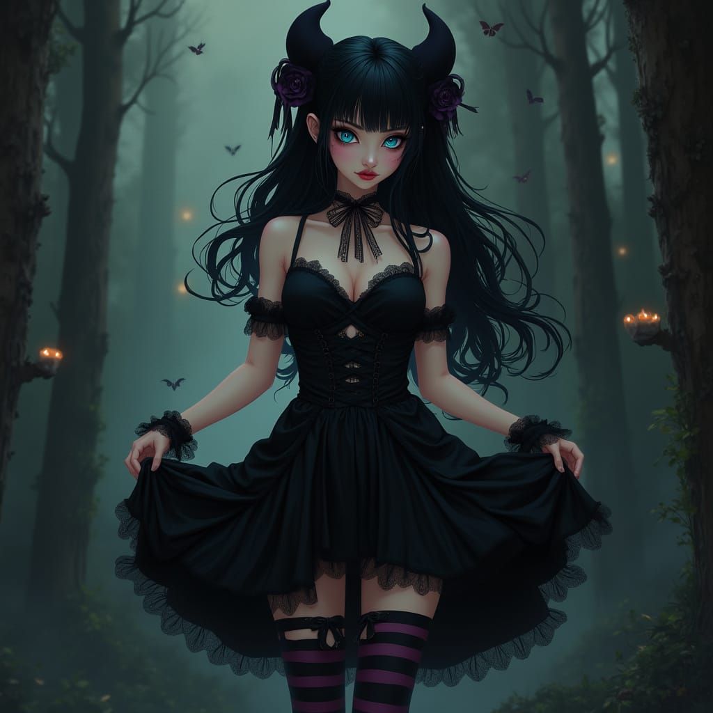 Gothic Vampire Girl in Dark Mystical Setting