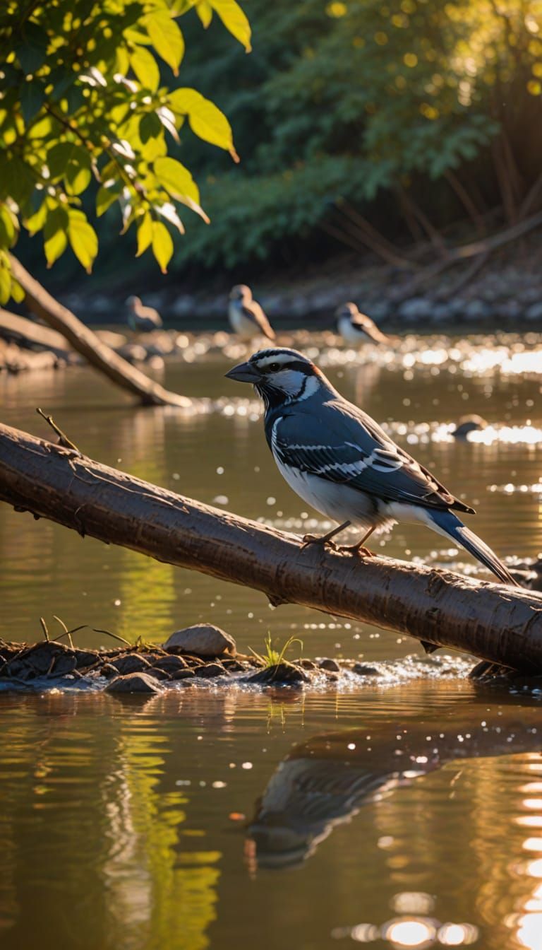 Birds Chirping by River in Warm Sunlight