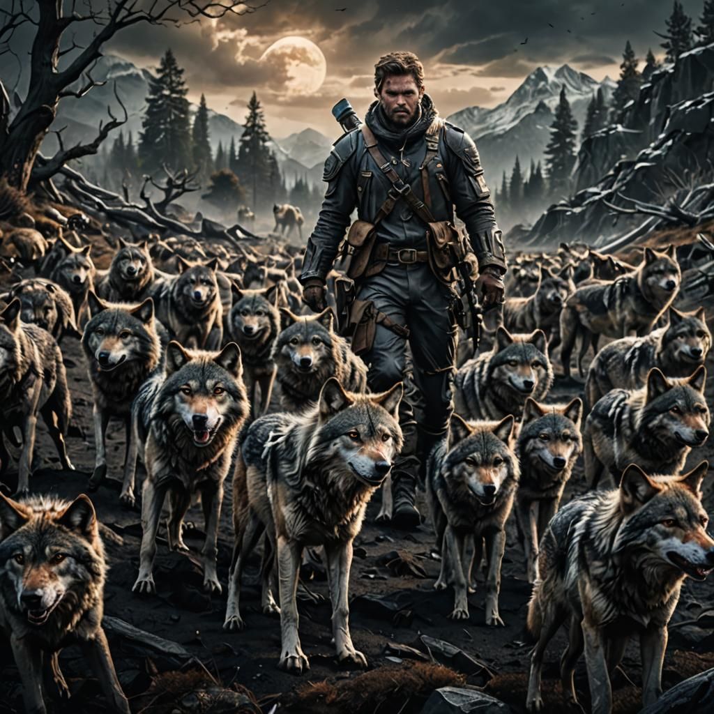 Hyperrealistic Wolves Hunting Humans on Alien Planet