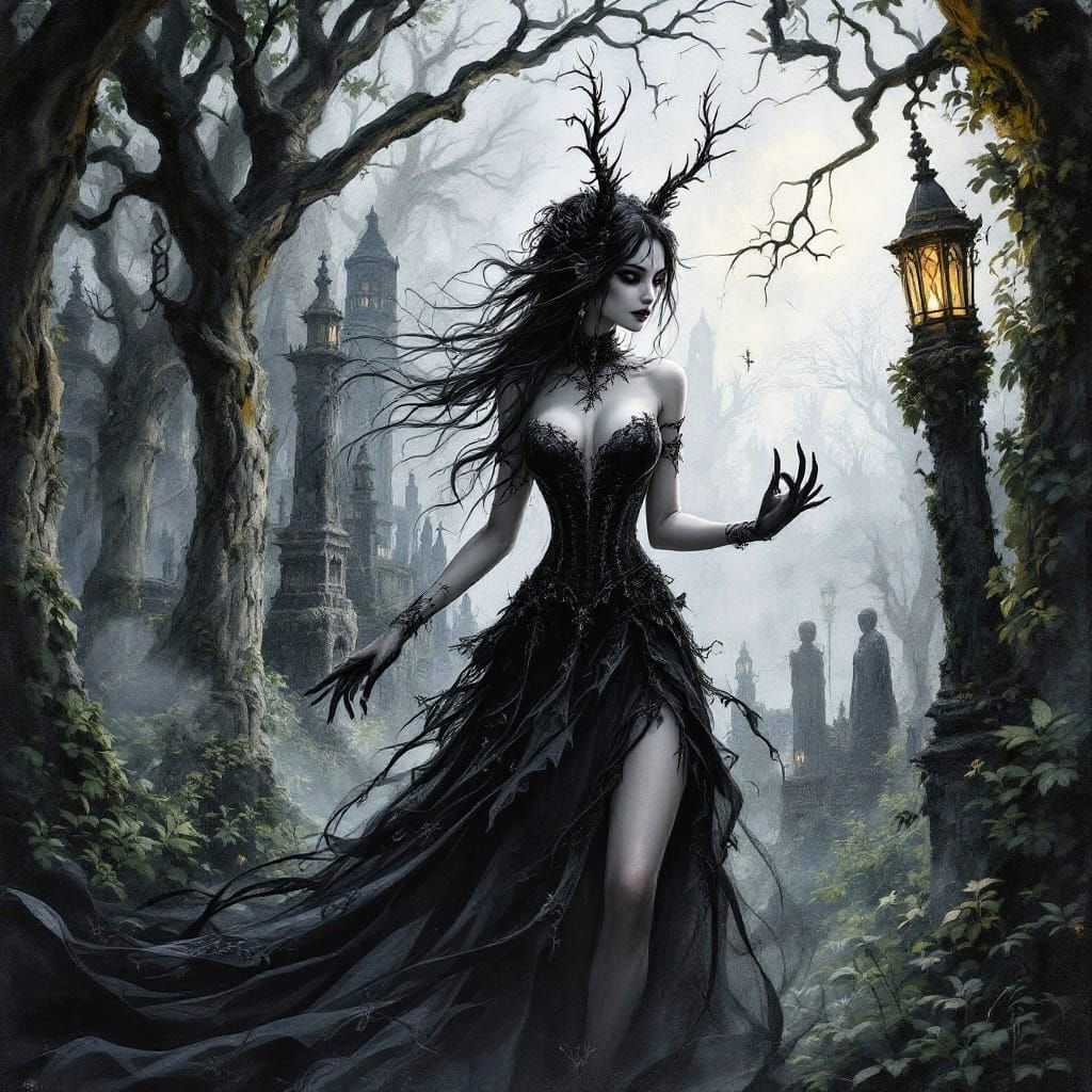 Enchanting Dark Fantasy Faery in Elegant Gothic Gown