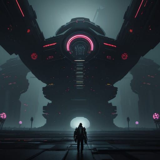 Cyberpunk Girl in Futuristic Megastructure