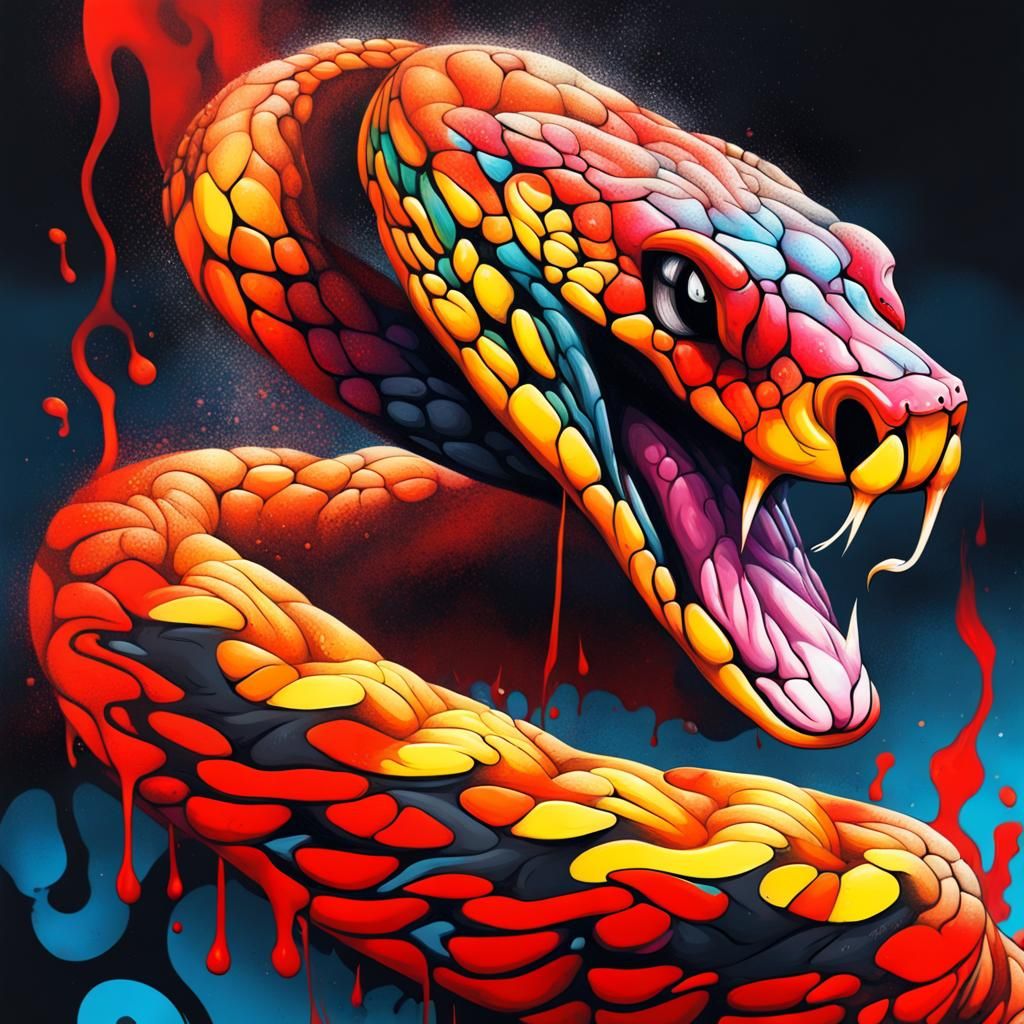 Fiery Snake Graffiti Art in Polychromatic Style