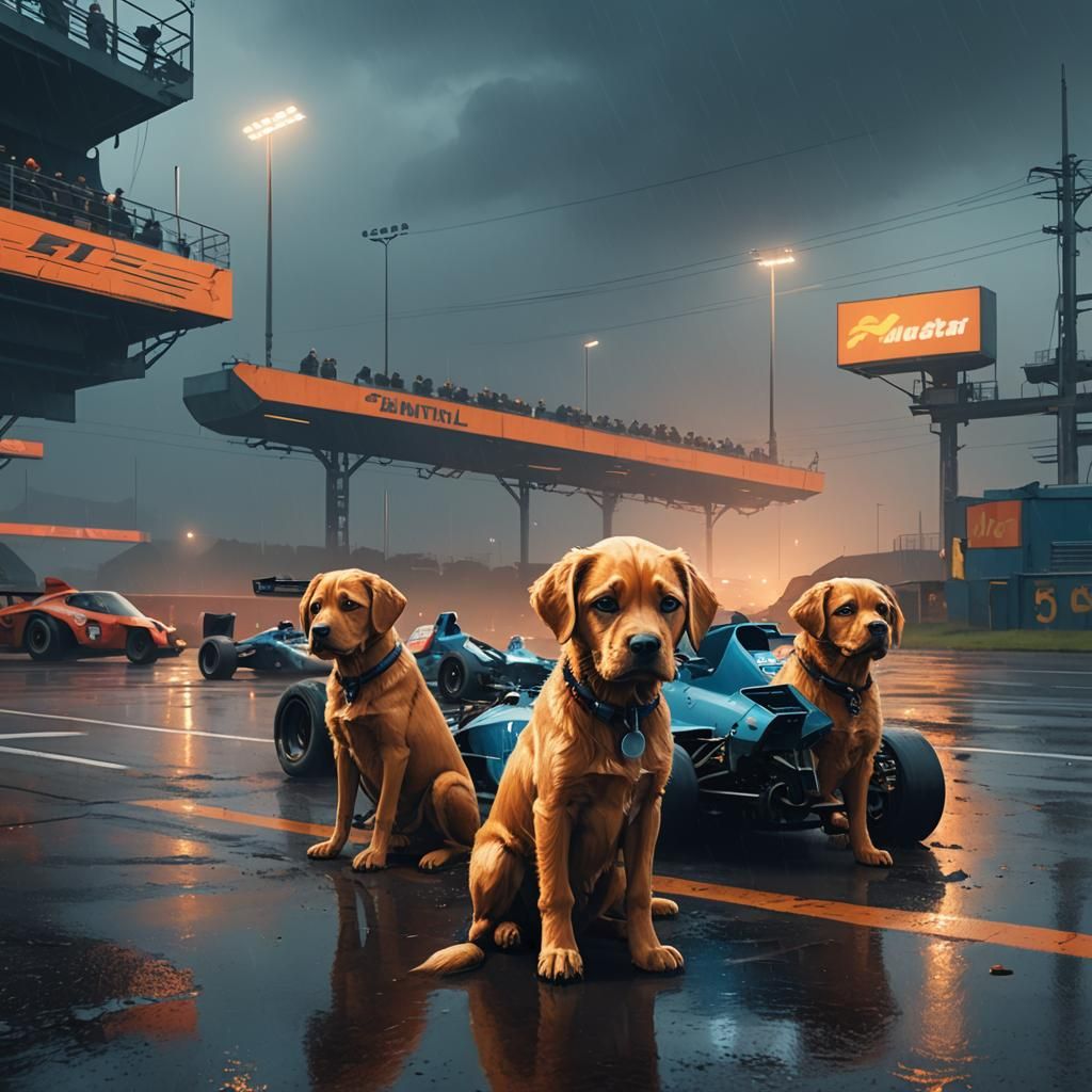 Sad Puppies on a Racing Track in Fantasy Art