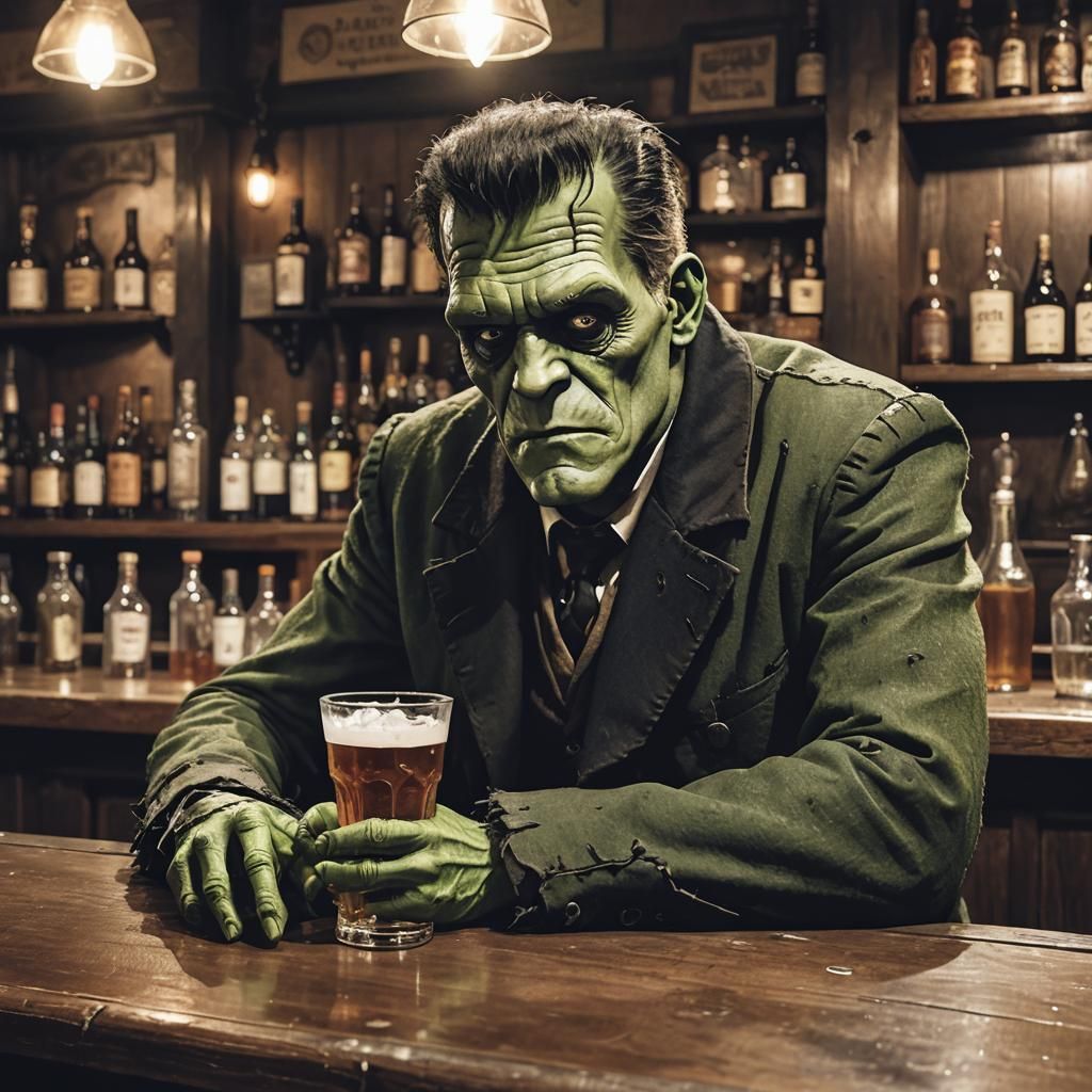 Sad Frankenstein at a Bar