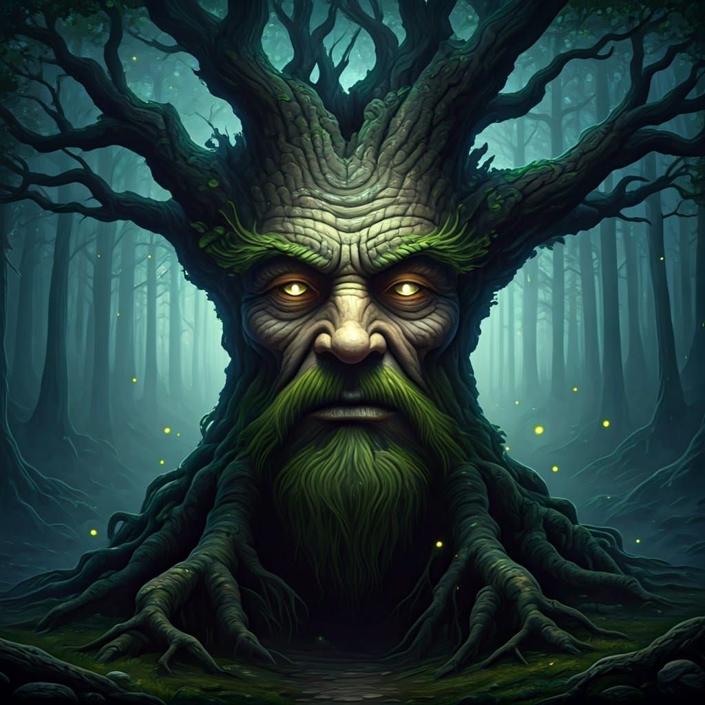 Ancient Tree with a Sage and Enchanted Face