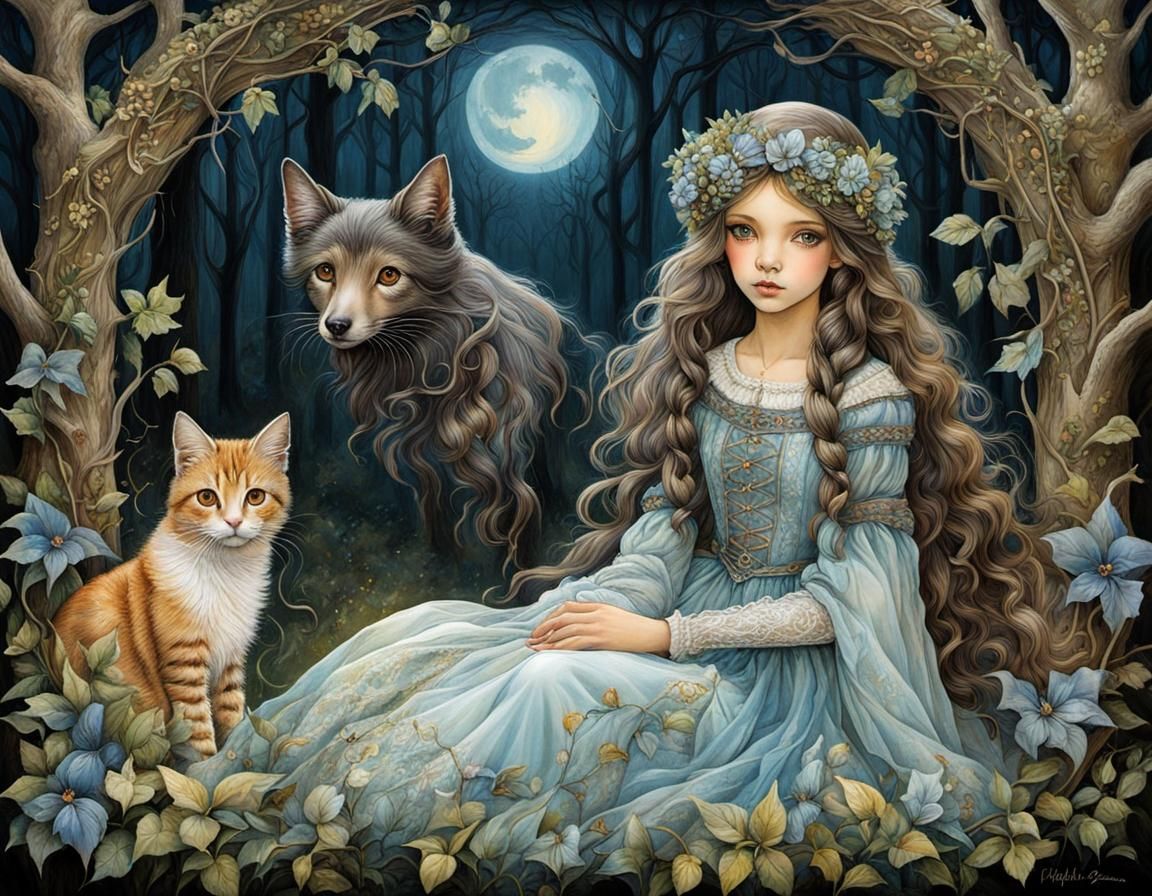 Nature Lover in Meadow, Storybook Illustration